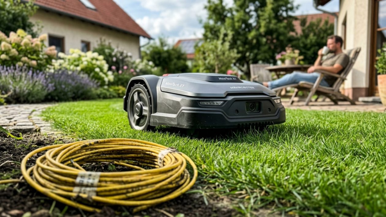 Ein einfacher Action-Gartenstuhl wird durch ein beige-farbenes Kissen und eine Lichterkette in ein luxuriöses Lounge-Möbel verwandelt.