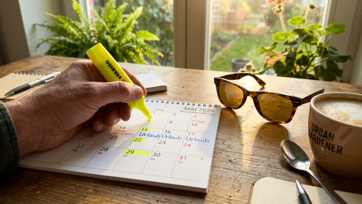 Ein Kalender für Mai 2026, auf dem mit einem Textmarker Brückentage markiert werden.