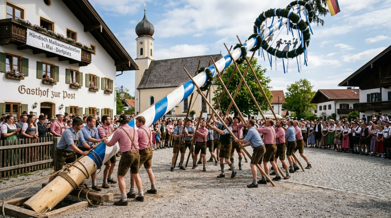Maibaumaufstellen per Hand: Wenn dieses Kommando misslingt, droht am 1. Mai die Katastrophe
